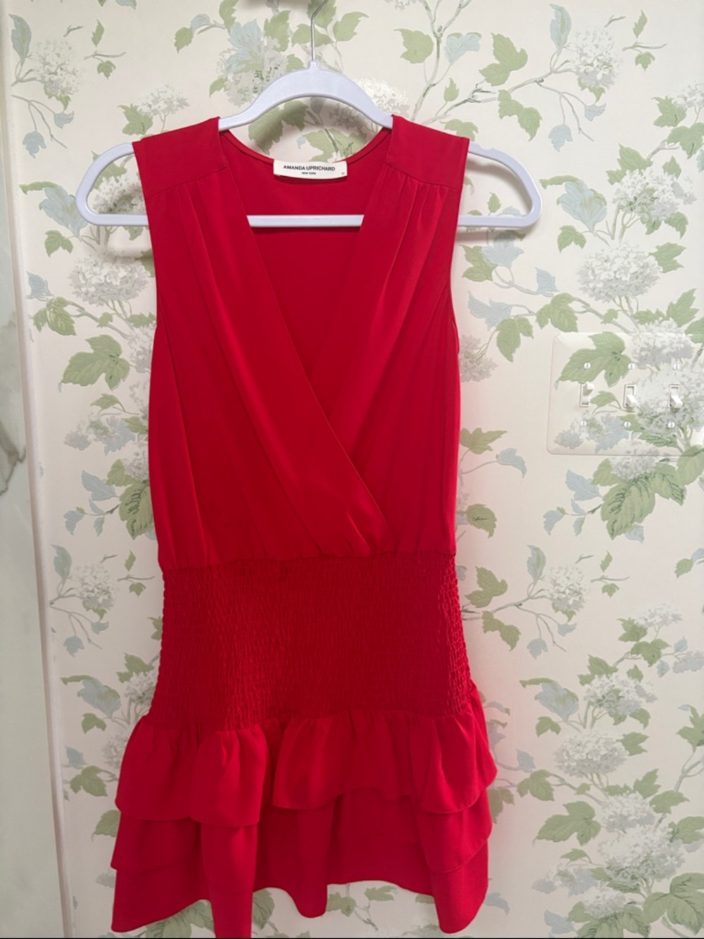 Amanda Uprichard Red Sleeveless Surplice Ruffle Dress